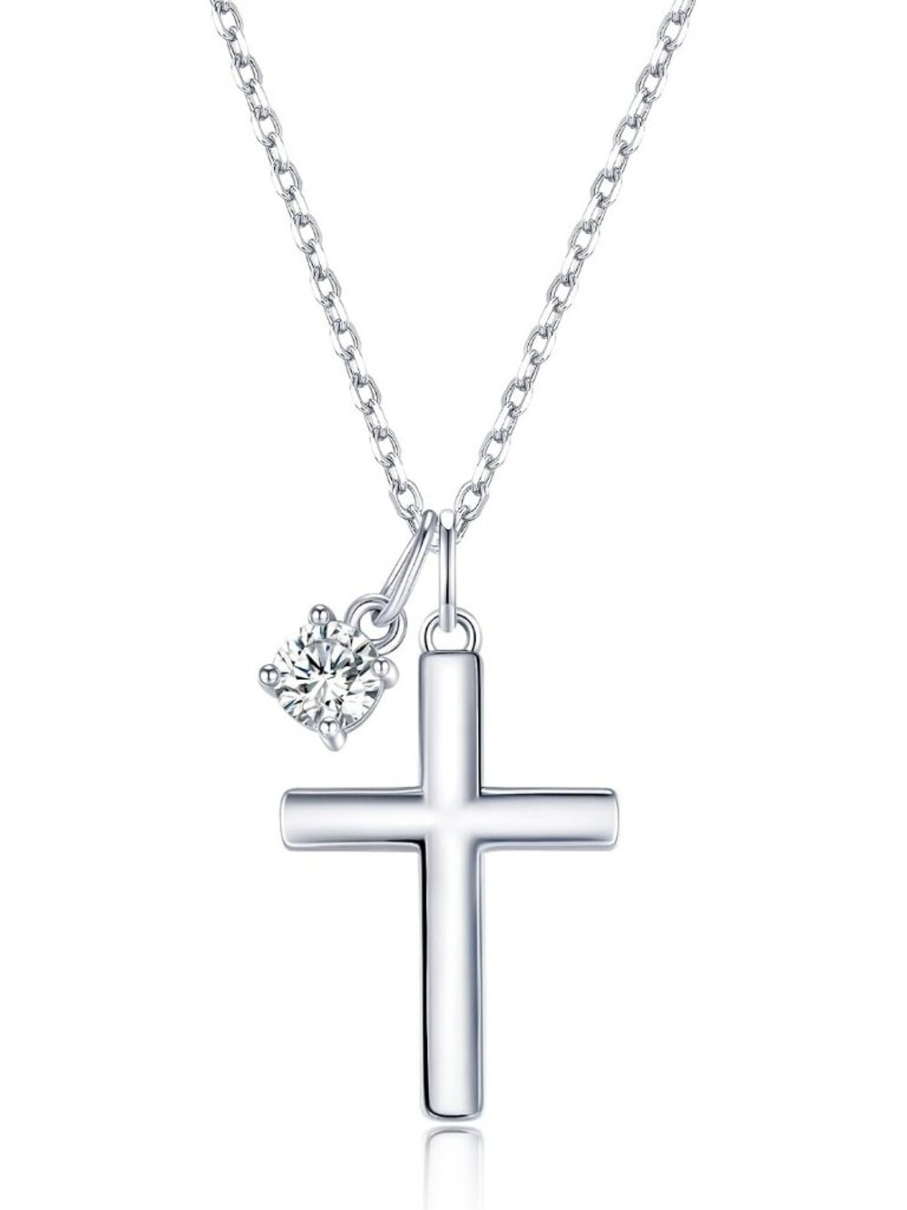 Women's 18K White Gold Plated Moissanite Cross Necklace Christian Faith Gift